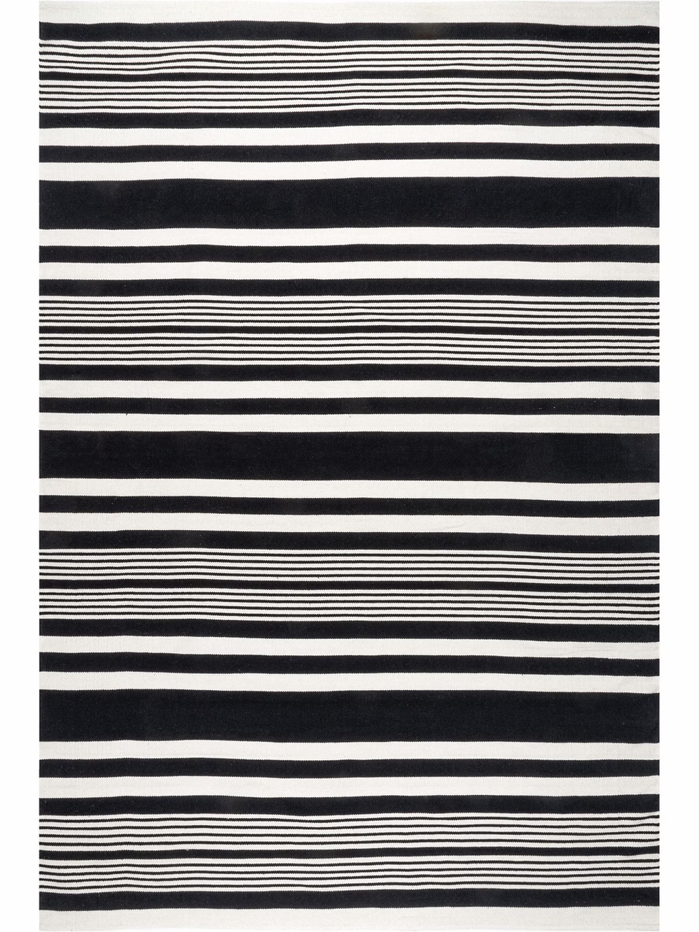 nuLOOM Jess Black and White Striped Cotton Area Rug 9x12 Hand Loomed Modern